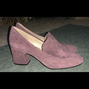 NEVER WORN Suede block heel loafer CLOSET CLEAROUT